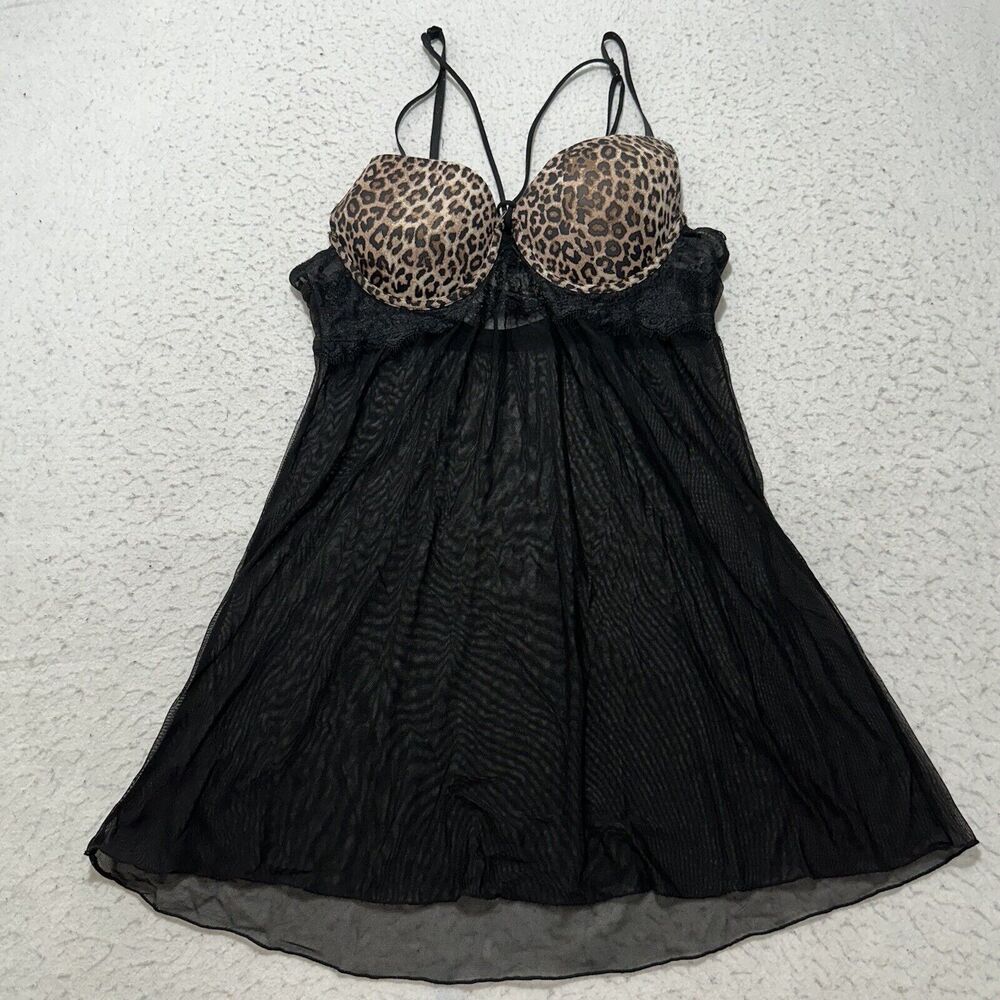 Tarea Rue21 Women's Large Babydoll Lingerie One Piece Leopard Bra Black Mesh